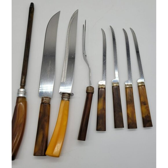 Bakelite Handle Knives Sharpener Fork 8 Pcs Misc. Stainless Blades - Picture 5 of 16
